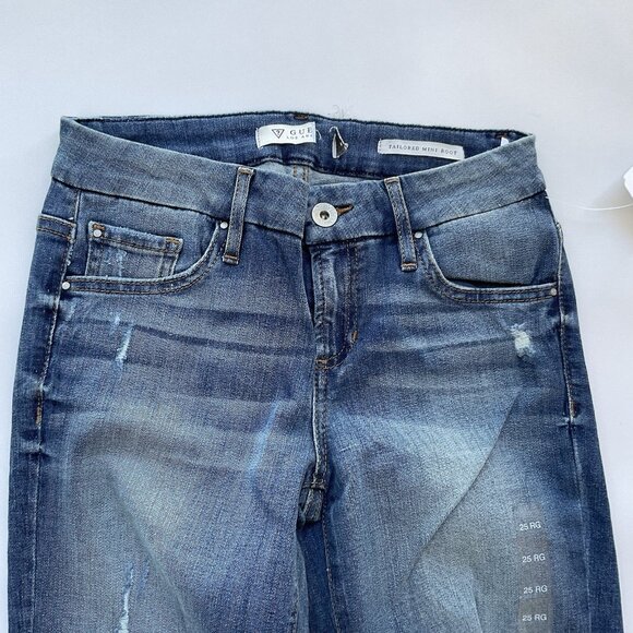 Guess Women’s Tailored Mini Boot Cut Jeans In Blue Denim Size 25 - Picture 6 of 11